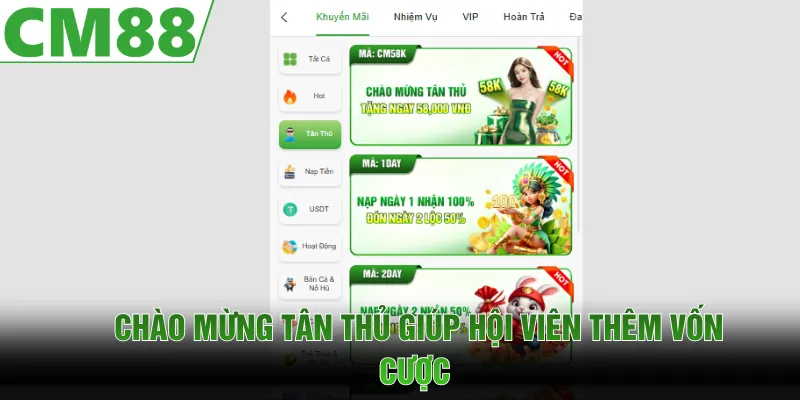 Chào mừng tân thủ hỗ trợ thêm vốn cược cho người chơi 